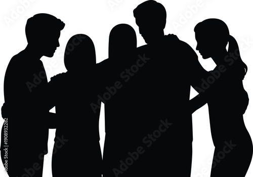 People silhouette teamwork illustration showing supportive group standing together, unity trust collaboration community bonding support concept relationship strength connection leadership