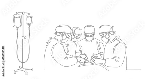 Surgical Team in Operating Room with IV Drip