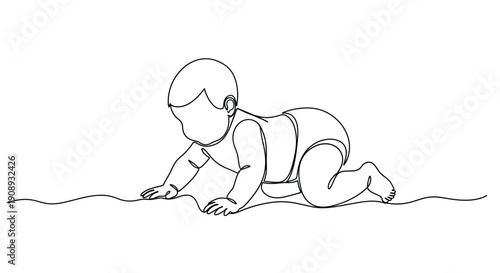Baby Crawling Forward in Single Line Art