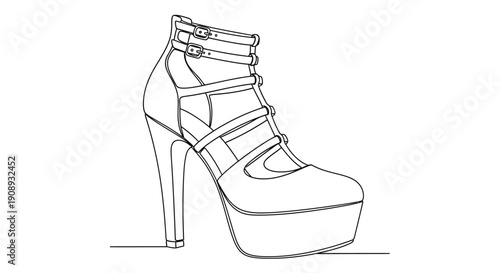 High Heel Platform Shoe in Outline Style