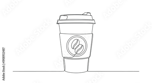 To Go Coffee Cup with Lid, Single Line Drawing Icon
