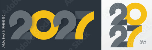 2027 New Year Modern Minimal Typography with Yellow Accent