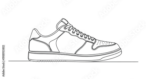 Stylish Sneaker Shoe in Minimalist Line Art Style