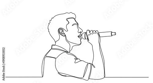 Singer Performing into Microphone, Minimalist Line Art