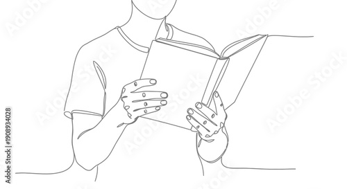 Person Reading a Book, One Line Drawing