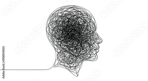 Abstract Head Silhouette Filled with Tangled Lines