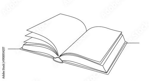 Open Book on White Background Single Line Art