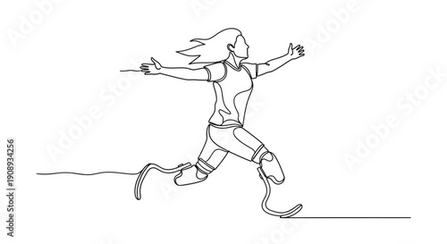 Paralympic Athlete Running with Prosthetics Single Line Art