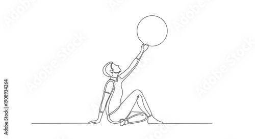 Person Sitting and Holding Sphere Single Line Art