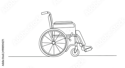 Empty Wheelchair Minimalist Continuous Line Drawing