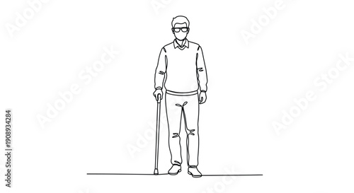 Man with Cane and Glasses One Line Art Portrait