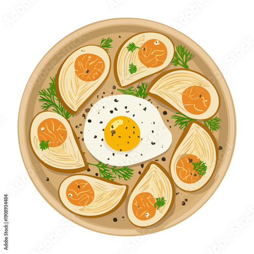 Plate of fried eggs served with herbs and seasoning for a simple healthy protein breakfast - Vector Illustration