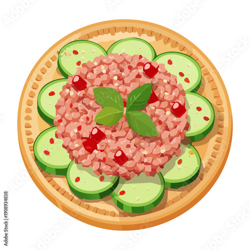 Freshly made avocado toast with tomato salsa and green herbs for a vegan friendly snack - Vector Illustration