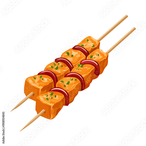 Grilled chicken and vegetable skewers for a healthy and high protein snack or party dish - Vector Illustration