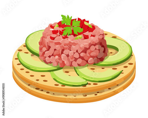 Healthy avocado toast with tomato salsa and fresh herbs for a nutritious and delicious breakfast - Vector Illustration