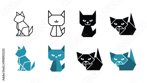 Cat icons set of geometric shapes and minimalist designs