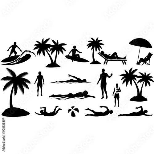 Vacation and Beach Activities Vector Icons