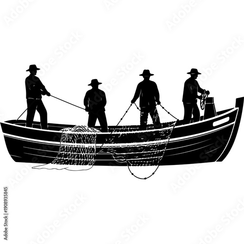 Obraz na plátne Historical Fishing Crew in a Boat