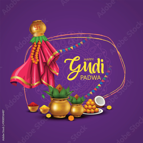 Happy Gudi Padwa with decorated background of celebration of India. abstract vector illustration design