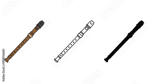 Flute vector illustrations in different styles and colors