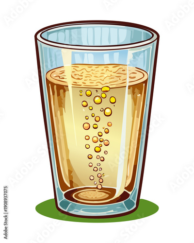 Tall glass of sparkling ginger ale with bubbles for a crisp and refreshing drink experience - Vector Illustration
