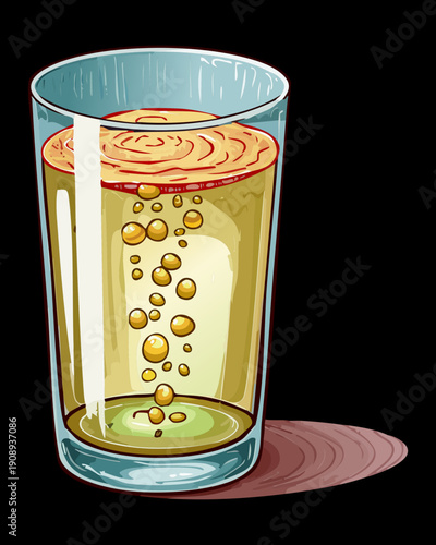 Sparkling gold beverage with bubbles in a tall clear glass for festive celebrations and party events - Vector Illustration