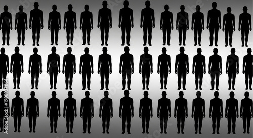 Many Silhouettes of People Standing in Rows.