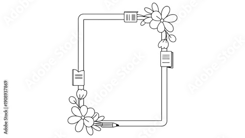 Hand-drawn floral border frame with pencil and paper elements, perfect for journaling or invitations.
