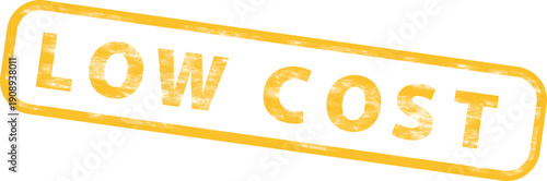 Yellow distressed 'LOW COST' stamp or sticker, vector illustration for mockup or overlay effect