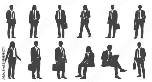 Diverse group of business people in silhouette form.