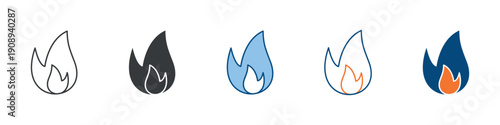 Flame Icon Set Multiple Style Collection