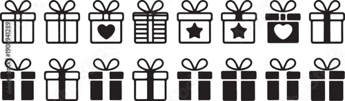 Gift box icon set. Gift box signs Line and silhouette style. Vector illustration.