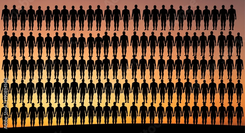 Large group of identical male silhouettes standing in rows.