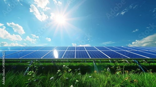 futuristic solar farm in desert wide landscape sun beams renewable energy power plant clean technology