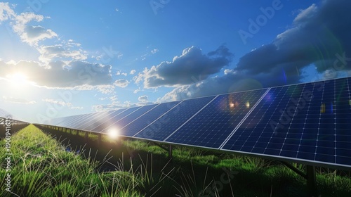 futuristic solar farm in desert wide landscape sun beams renewable energy power plant clean technology