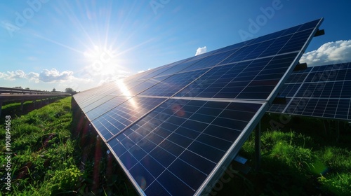 futuristic solar farm in desert wide landscape sun beams renewable energy power plant clean technology