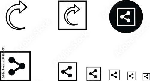 Refresh and share icon set with arrow and network symbols minimal outline solid vector interface design ui collection