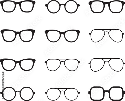 Glasses icon concept. Glasses icon set. Vector graphics isolated on white background.