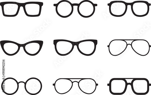 Glasses icon concept. Glasses icon set. Vector graphics isolated on white background.