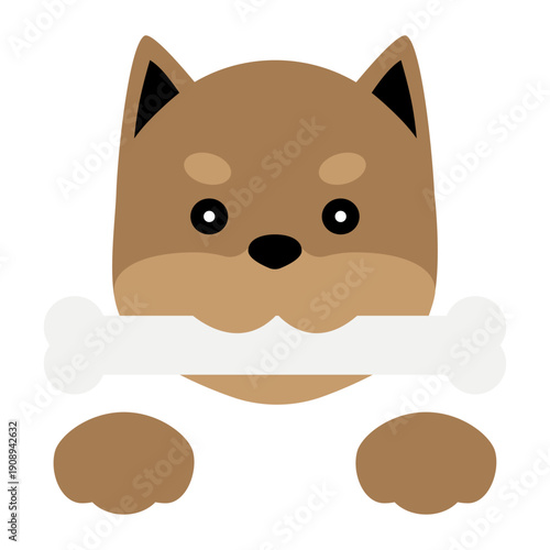 骨を咥えた犬の顔と前足のかわいいイラスト