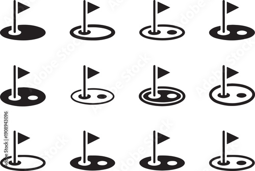 Golf flag icon set. Vector graphic illustration. Suitable for website design, logo, app, template, and ui.