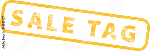 Yellow sale tag vector label, distressed texture, for discount or promotion banner, isolated on transparent background, png