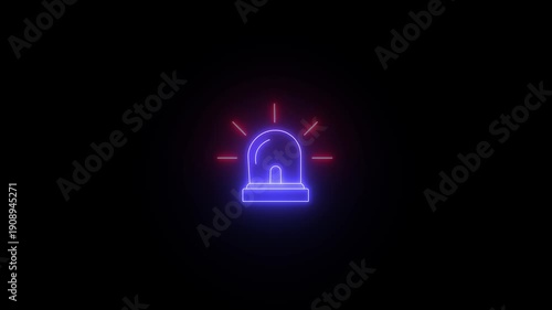 Neon line  Danger warning signal animation. Security system alert symbol. Emergency icon.