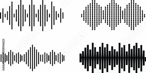 Abstract sound waves and waveforms on a white background