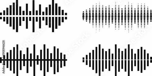 Abstract sound wave patterns and halftone circle arrangement