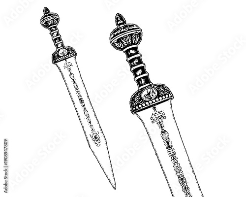 Ornate daggers with intricate designs on handles and blades