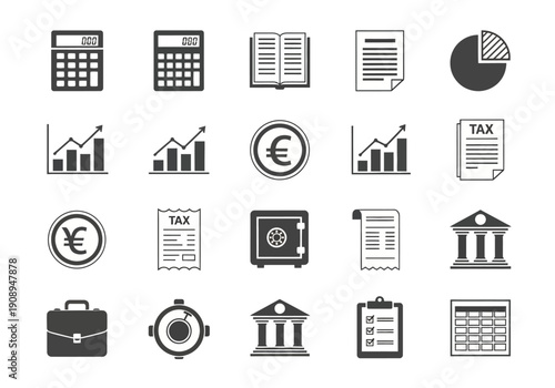Finance and banking icons set for business and accounting