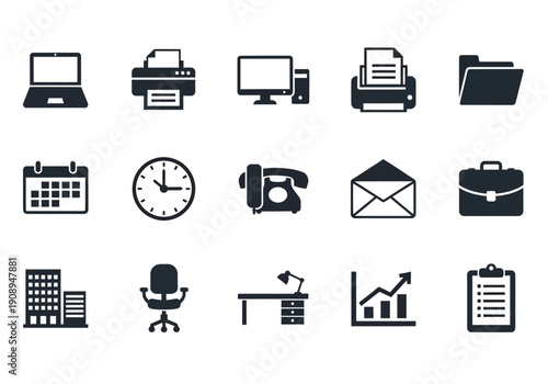 Office and business icons for professional and modern workspace