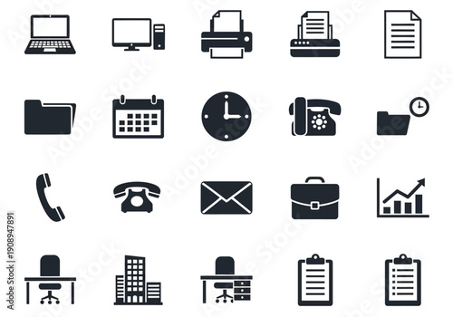 Business office icons set for professional use and communication tools