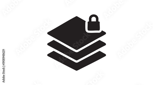 Black Locked Layer Stack Icon Vector